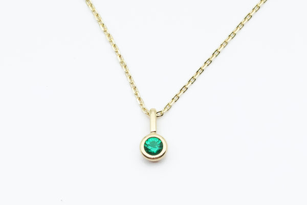 Sterling Silver with Gold Plating Simulated Emerald Charm Pendant with Chain