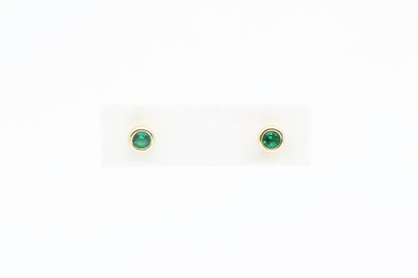 Sterling Silver with Gold Plating Simulated Emerald Earrings