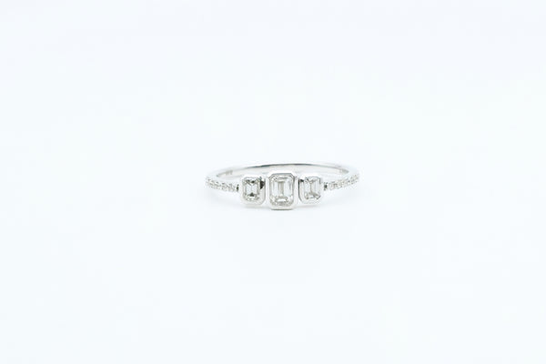 White Gold Three Stone Bezel Engagement Ring