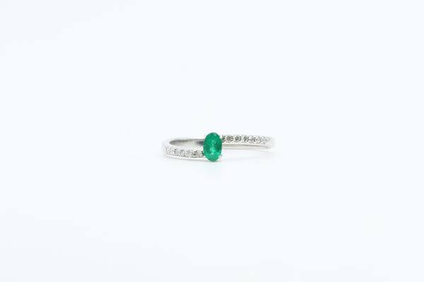 White Gold Oval Emerald Bypass Ring