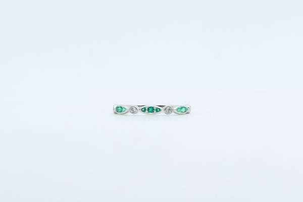 White Gold Emerald and Diamond Band