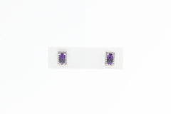 White Gold Checkerboard Cut Amethyst Earring