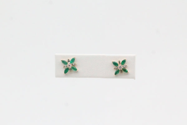 Yellow Gold Floral Emerald Earrings