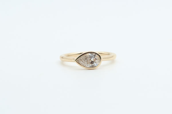 Yellow Gold Pear Lab Grown Diamond Bezel Set Engagement Ring