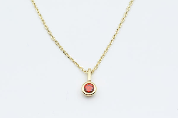 Sterling Silver with Gold Plating Simulated Garnet Charm Pendant with Chain