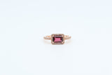 Rose Gold Garnet Ring with Diamond Halo