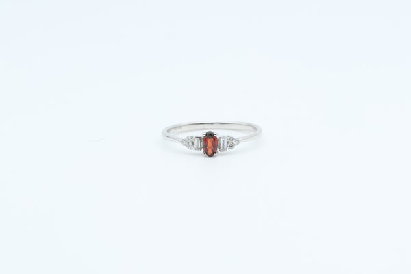 White Gold Oval Garnet Vintage Inspired Ring