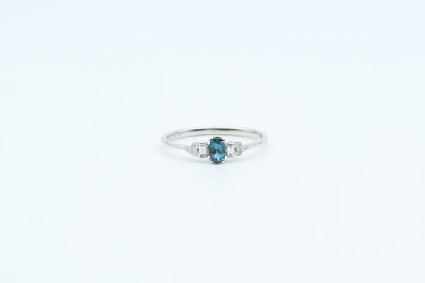 White Gold Oval London Blue Topaz Vintage Inspired Ring