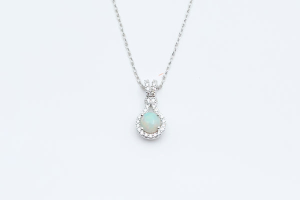 White Gold Ethiopian Opal Pendant with Chain