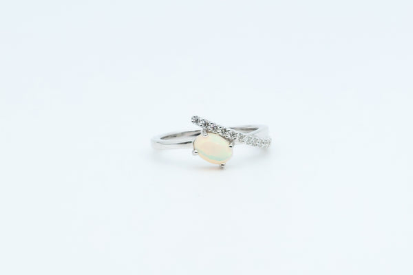 White Gold Ethiopian Opal and Diamond Ring
