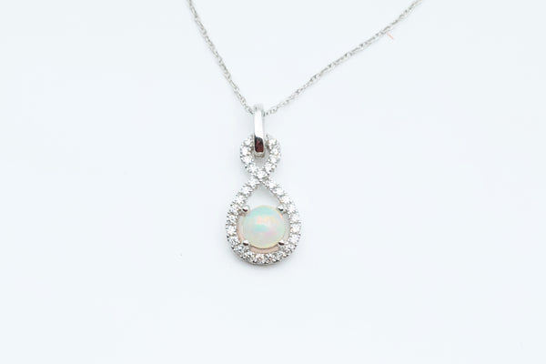 White Gold Ethiopian Opal Infinity Pendant with Chain