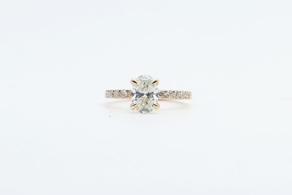 Yellow Gold Oval Lab Grown Diamond Engagement Ring with Hidden Halo