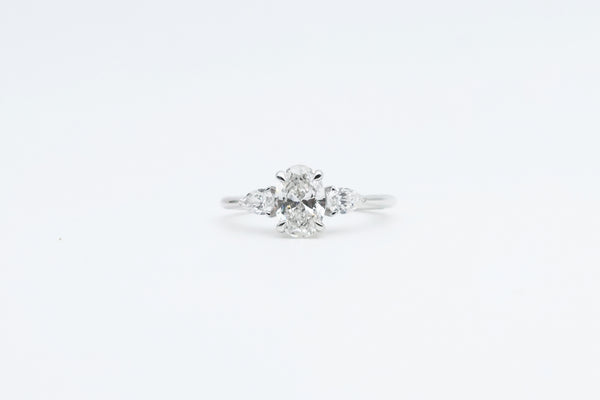 White Gold Oval Lab Grown Diamond Engagement Ring with Pear Lab Grown Diamond Accents
