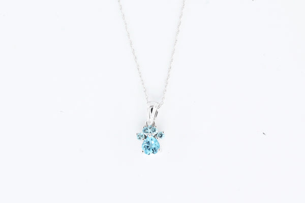 White Gold Blue Topaz Paw Pendant with Chain