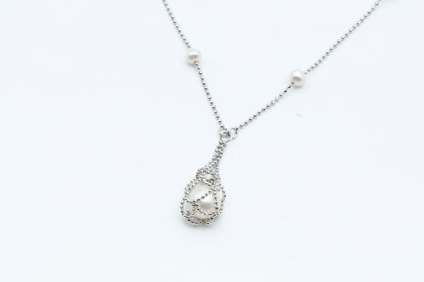 Sterling Silver Lace Pearl Necklace