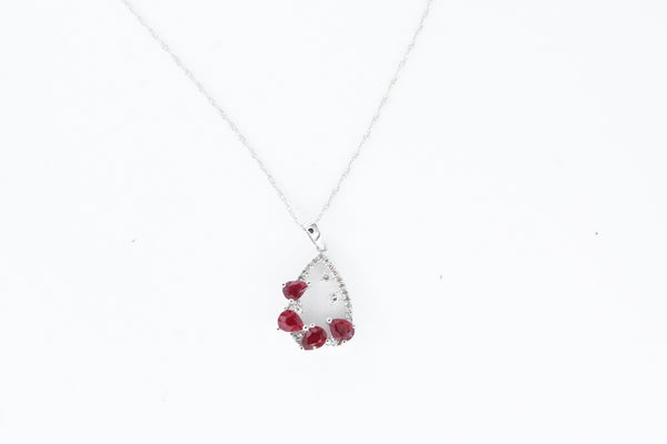 White Gold Ruby and Diamond Pendant with Chain