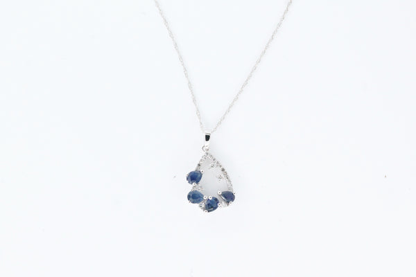 White Gold Sapphire and Diamond Pendant with Chain
