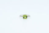 White Gold Cushion Peridot and Diamond Ring