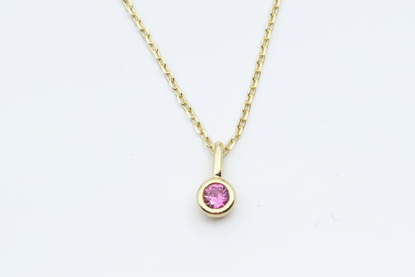 Sterling Silver with Gold Plating Simulated Pink Tourmaline Charm Pendant with Chain