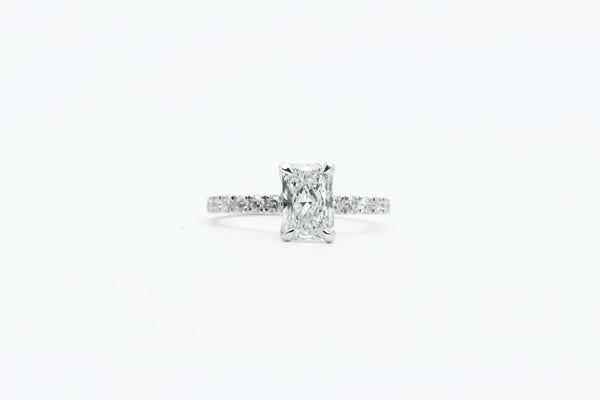 White Gold Radiant Lab Grown Diamond Engagement Ring with Hidden Halo