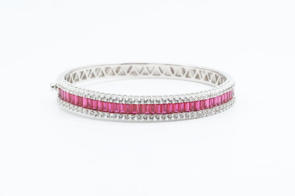 Sterling Silver Created Ruby Bangle Bracelet