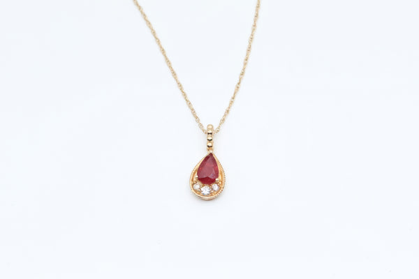 Yellow Gold Ruby and Diamond Pendant with Chain