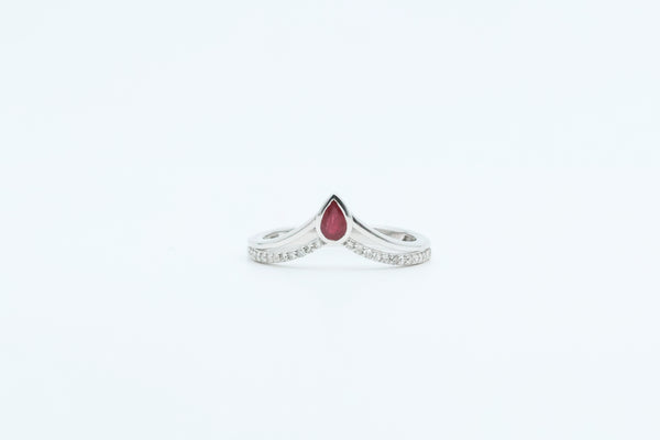 White Gold Ruby and Diamond Chevron Ring
