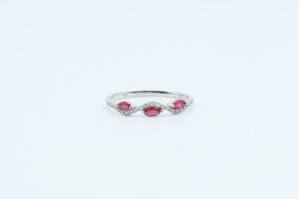 White Gold Ruby Wavy Ring