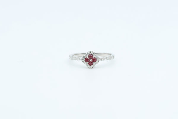 White Gold Ruby Clover Ring