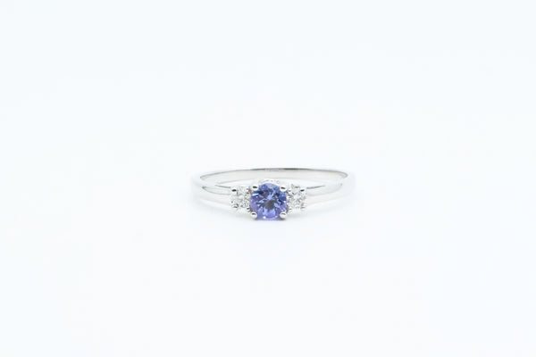 White Gold Tanzanite and Diamond Three Stone Ring