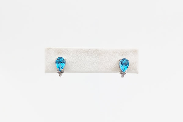 White Gold Blue Topaz Icicle Earrings