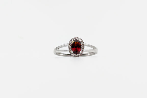 White Gold Garnet Halo Ring