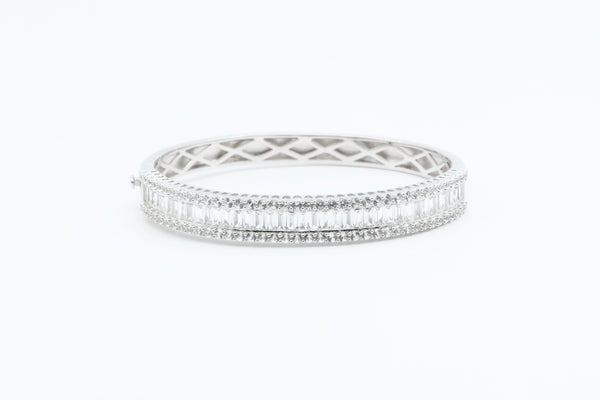 Sterling Silver Created White Sapphire Bangle Bracelet