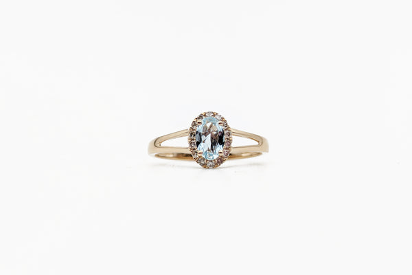 Yellow Gold Aquamarine Halo Ring