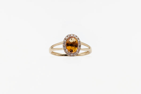 Yellow Gold Citrine Halo Ring