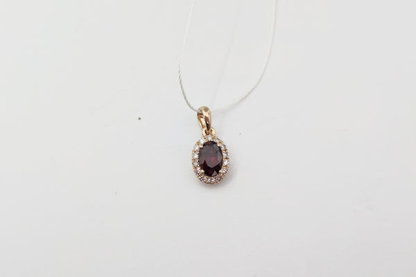 Yellow Gold Garnet Halo Pendant