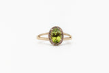 Yellow Gold Oval Peridot Split Shank Halo Ring