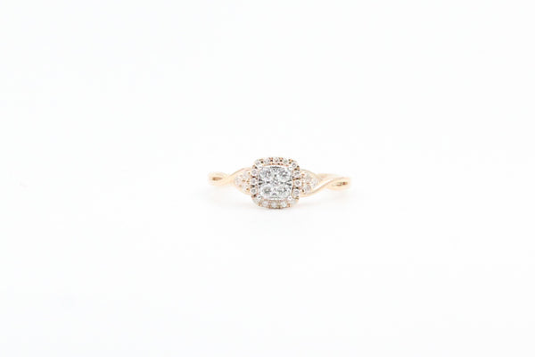 Yellow Gold Square Cluster with Halo Promise Ring