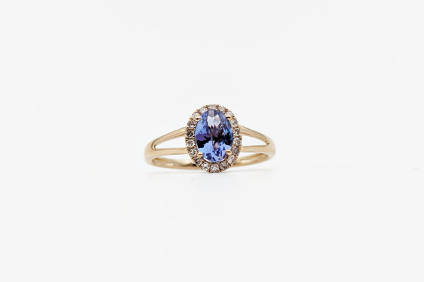 Yellow Gold Tanzanite Halo Ring