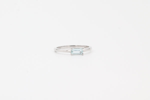 White Gold Emerald Cut Aquamarine Ring