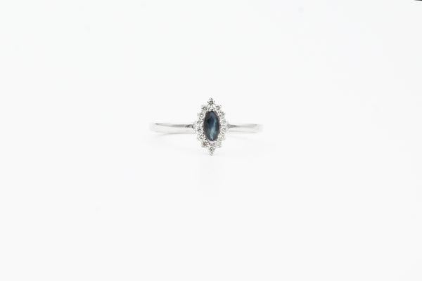 White Gold Marquise Sapphire and Diamond Halo Ring