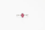 White Gold Twisted Band Ruby and Diamond Halo Ring