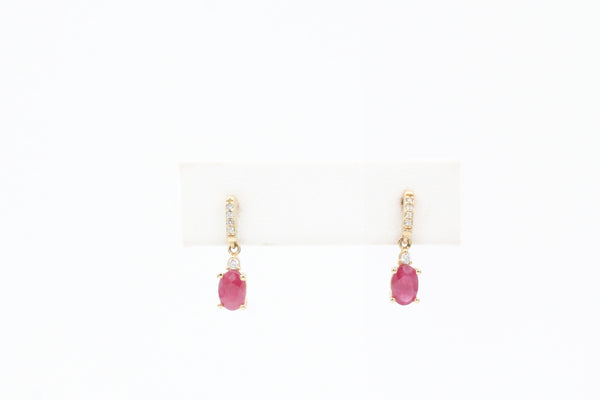 Yellow Gold Ruby and Diamond Drop Earrings