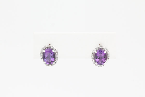 White Gold Amethyst and Diamond Halo Earrings