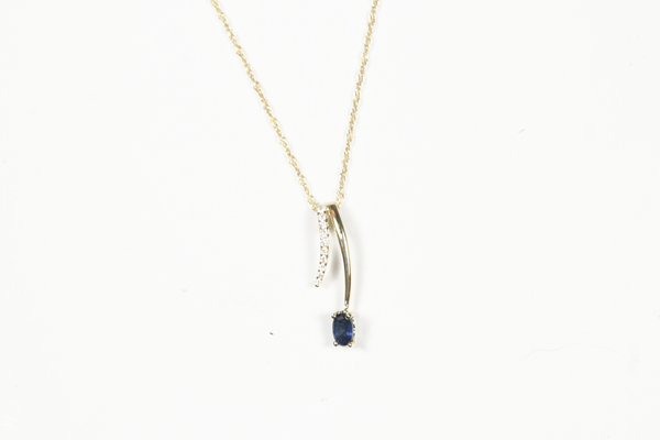 Yellow Gold Sapphire and Diamond Pendant with Chain