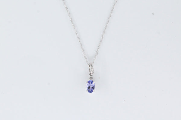 While Gold Tanzanite and Diamond Drop Necklace