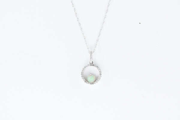 White Gold Opal and Diamond Circle Necklace