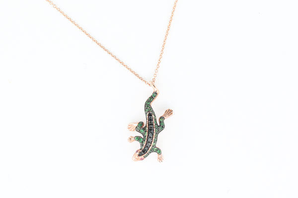 Rose Gold Sapphire Lizard Pendant with Chain