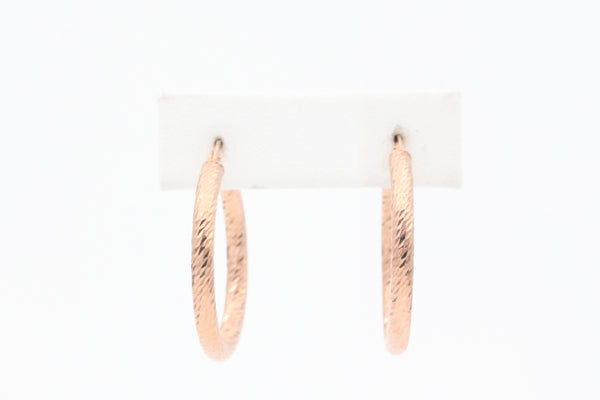 Rose Gold Textured Tube Hoop Earrings