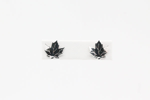 White Gold Maple Leaf Stud Earrings